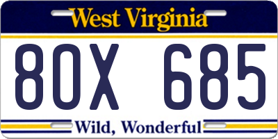 WV license plate 8OX685