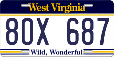 WV license plate 8OX687