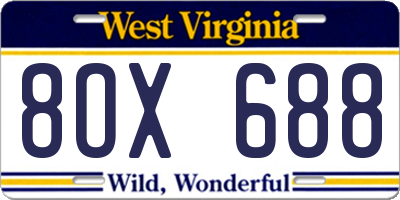 WV license plate 8OX688