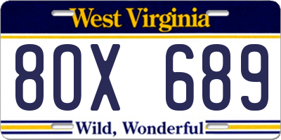 WV license plate 8OX689