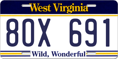 WV license plate 8OX691