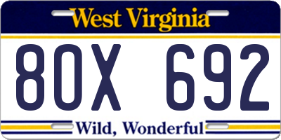 WV license plate 8OX692