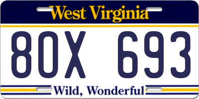 WV license plate 8OX693
