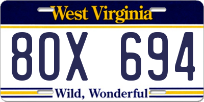 WV license plate 8OX694