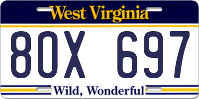 WV license plate 8OX697