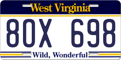 WV license plate 8OX698