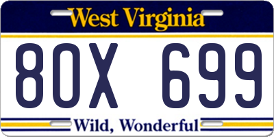 WV license plate 8OX699