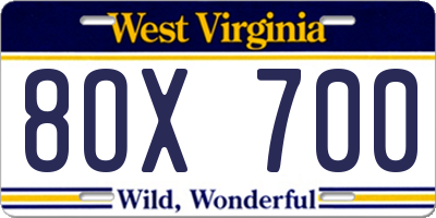 WV license plate 8OX700