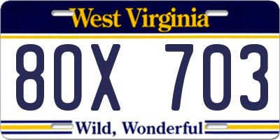 WV license plate 8OX703