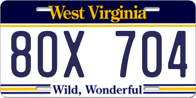 WV license plate 8OX704