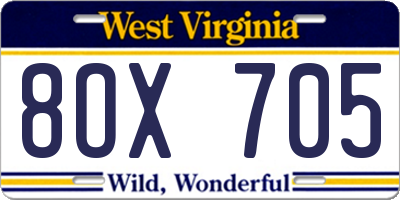WV license plate 8OX705
