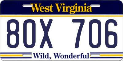 WV license plate 8OX706