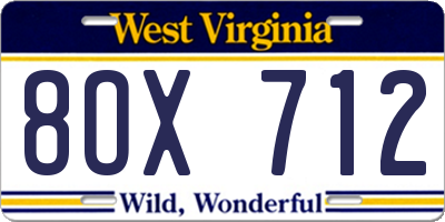 WV license plate 8OX712