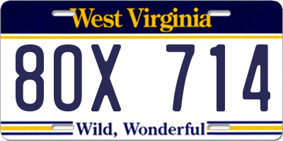 WV license plate 8OX714