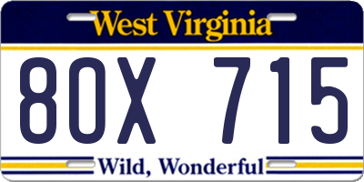 WV license plate 8OX715
