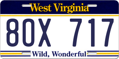 WV license plate 8OX717