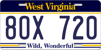 WV license plate 8OX720