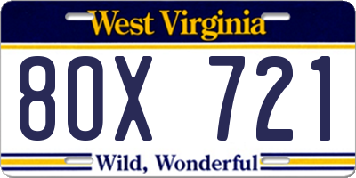 WV license plate 8OX721
