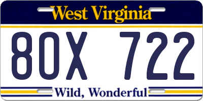 WV license plate 8OX722