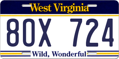 WV license plate 8OX724