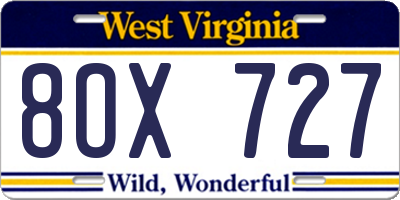 WV license plate 8OX727