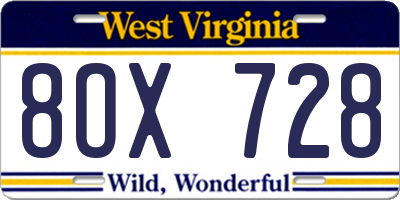 WV license plate 8OX728