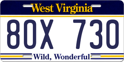 WV license plate 8OX730
