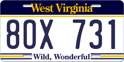 WV license plate 8OX731