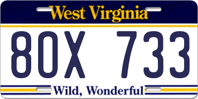 WV license plate 8OX733