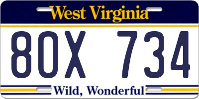 WV license plate 8OX734