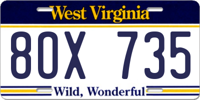 WV license plate 8OX735