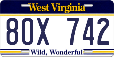 WV license plate 8OX742