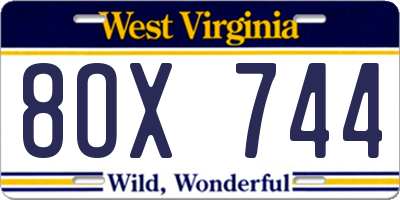 WV license plate 8OX744