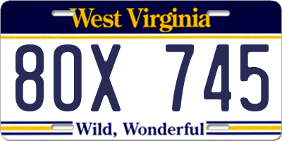 WV license plate 8OX745