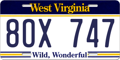 WV license plate 8OX747