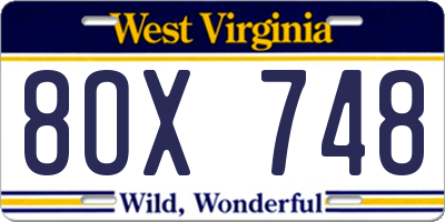 WV license plate 8OX748