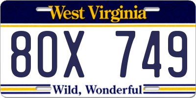 WV license plate 8OX749