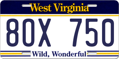 WV license plate 8OX750