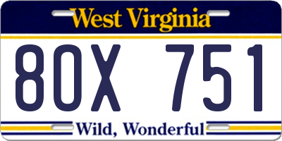 WV license plate 8OX751