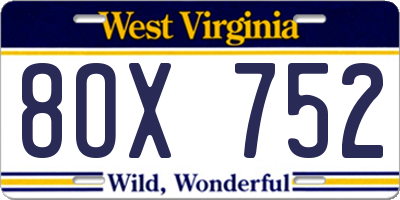 WV license plate 8OX752