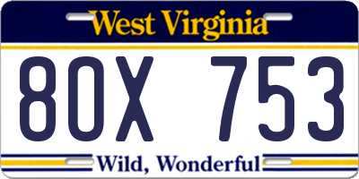 WV license plate 8OX753
