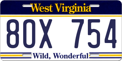 WV license plate 8OX754