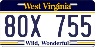 WV license plate 8OX755
