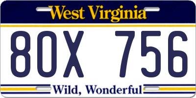 WV license plate 8OX756