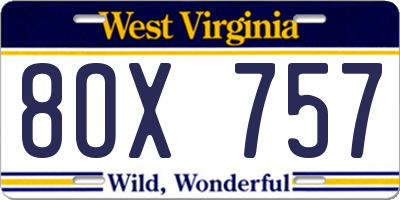 WV license plate 8OX757