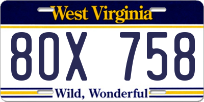 WV license plate 8OX758