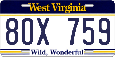 WV license plate 8OX759