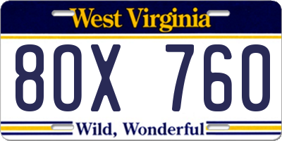 WV license plate 8OX760