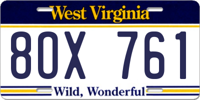 WV license plate 8OX761