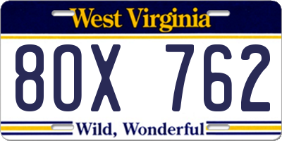 WV license plate 8OX762